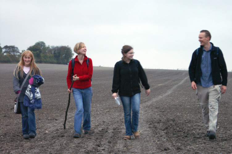 Walking back across the bare field