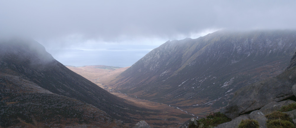 Looking down Glen Sannox from between Caisteal Abhail and C&igrave;r Mh&oacute;r