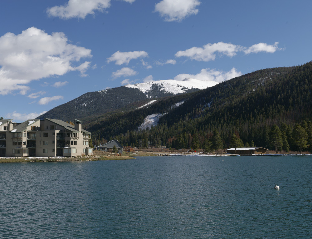 Independence Mountain covered in snow from the lake